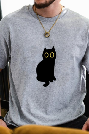 Black With Big Eyes Cat Sitting T-Shirt