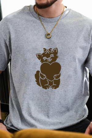Brown Cat Holding A Heart T-Shirt