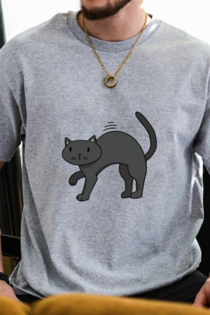 Cartoon Bristly Black Cat T-Shirt