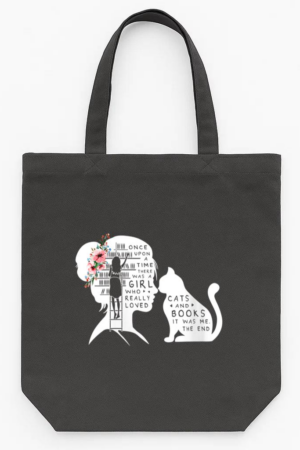 Cat Book Lovers Reading Tote Canvas Bag