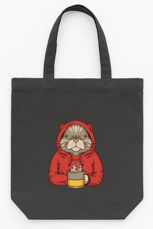 Cat In A Red Hoodie Holding A Cup Of Coffee Tote Canvas Bag