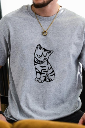 Cat Stripe Whisker Sitting Stroke T-Shirt