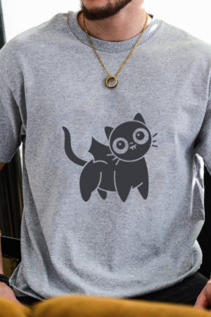 Cute Black Cat With Bat Wings Design T-Shirt