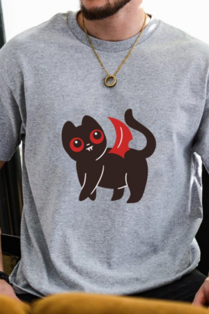 Cute Black Cat With Red Eyes Cartoon T-Shirt