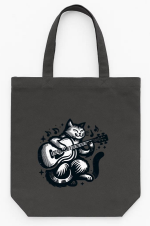 Cute Cat Guitarist T Shirt Design Tote Canvas Bag