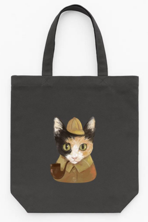 Detective Cat Character Watercolor Tote Canvas Bag