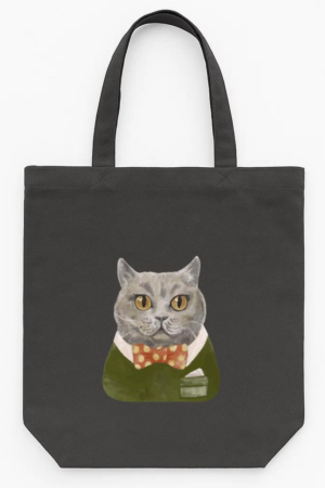 Gentleman Cat Character Watercolor Tote Canvas Bag