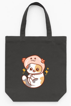 Kawaii Anime Cat With Axolotl Hat Tote Canvas Bag