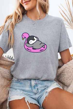 Penguin Sleeping On A Pink Flamingo T-Shirt