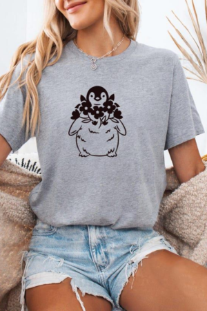 Penguin Stroke Floral Sea Creatures T-Shirt