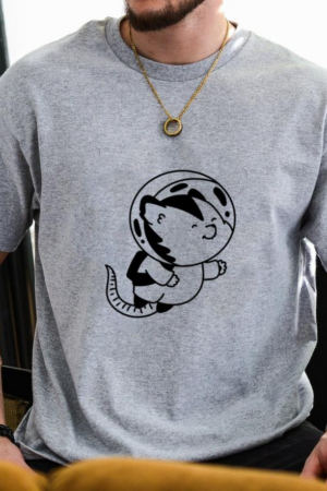 Playful Cat Astronaut Illustration T-Shirt