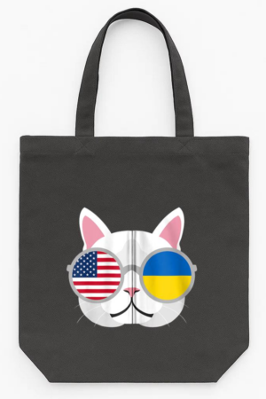 Proud Cat Ukraine USA Flag Tote Canvas Bag