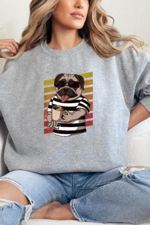 Pug Dog Drinking Coffee Sweatshirt