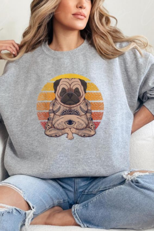 Retro Yoga Dog Pug Sunset Sweatshirt