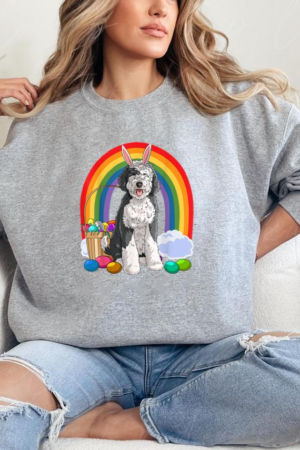 Sheepadoodle Happy Easter Eggs Bunny Dog Sweatshirt