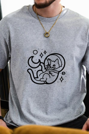Space Cat Illustration With Playful Design Elements T-Shirt