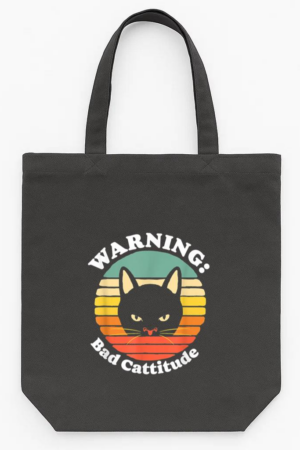 Warning Bad Cattitude Cat Sunset Retro Vintage Tote Canvas Bag
