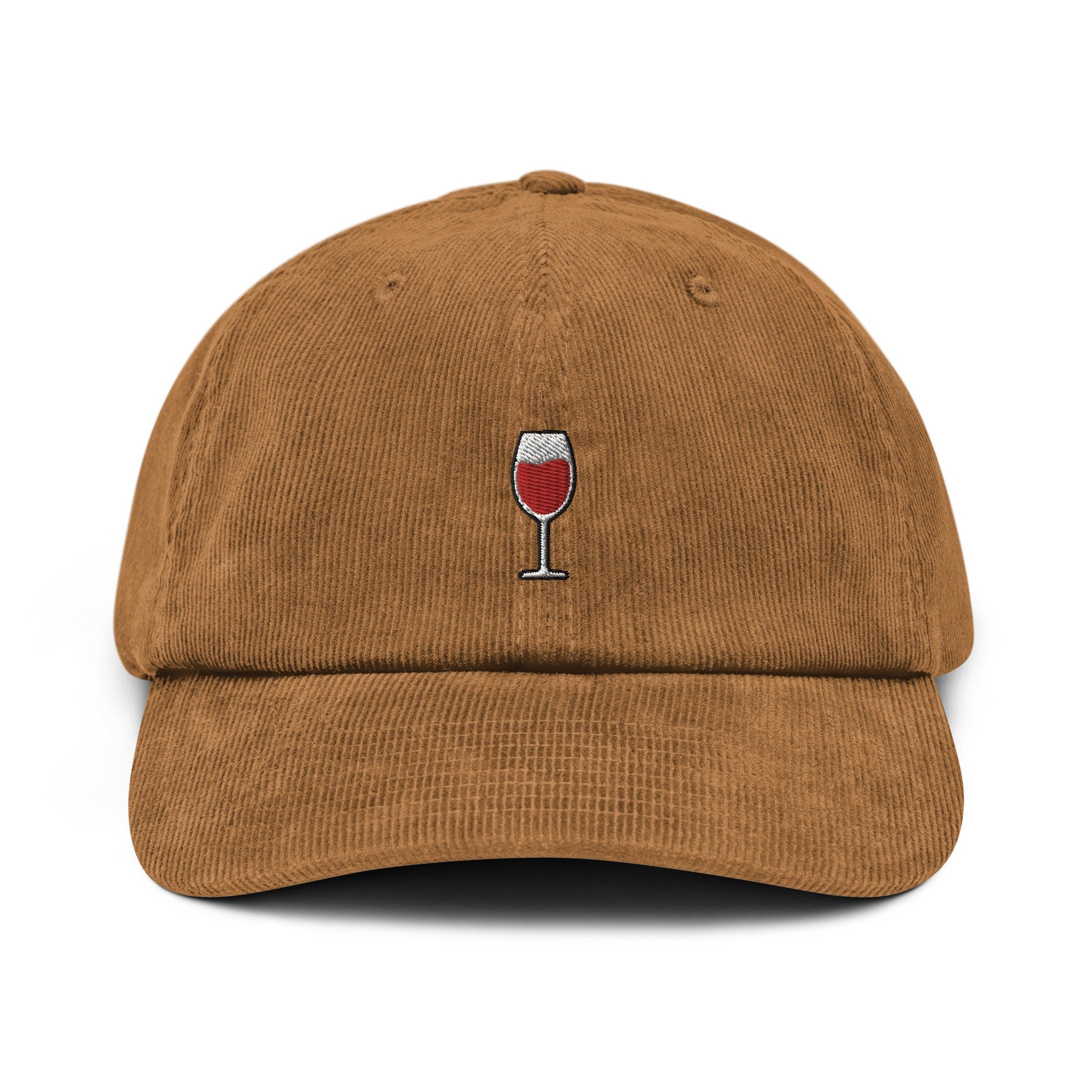Wine Embroidered Corduroy Dad Hat, Handmade Corduroy Baseball Cap Gift - Multiple Colors