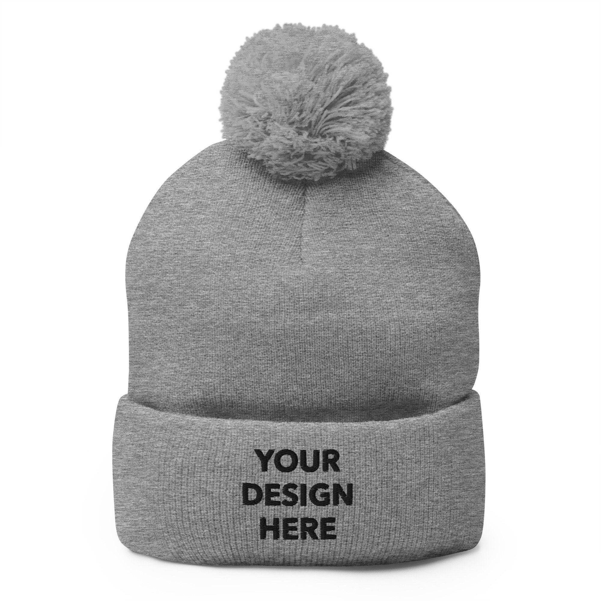 Personalized Embroidered Beanie, Customized Logo Hat, Embroidery With Your Own Text or Design, Handmade Custom Pom Pom Beanie
